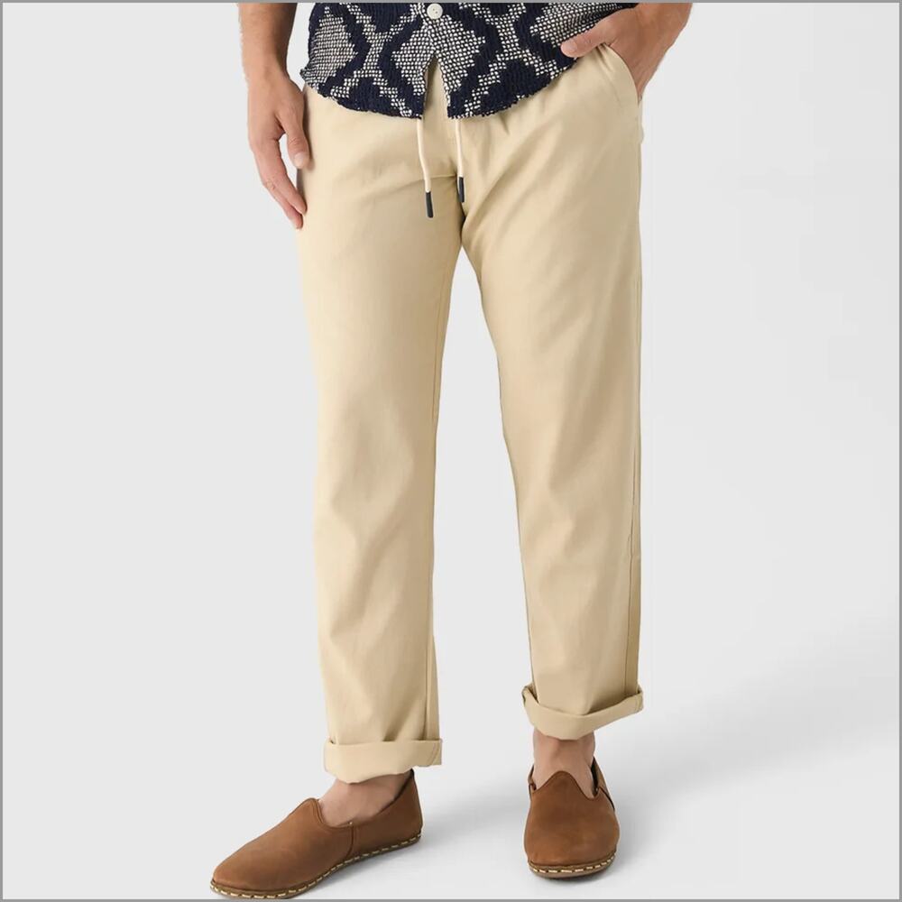 OAS Men's Linen Drawstring Pant in Beige size Medium